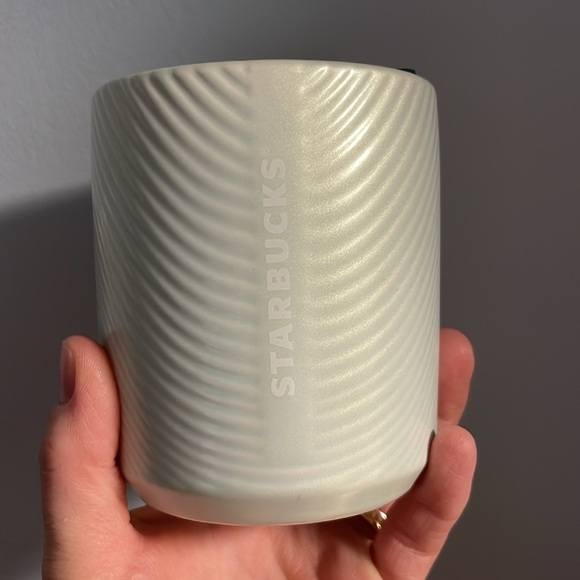 Starbucks Mint Green Pearl Pearlescent Ribbed Ceramic Coffee Tumbler Mug 8 oz - Picture 5 of 5